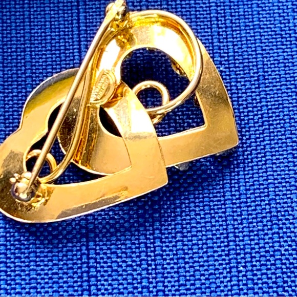 Vintage Gold Filled Double Heart Brooch with Rhinestones. Great Christmas gift! - Picture 2 of 4